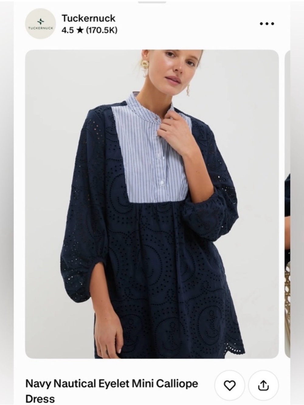 Tuckernuck Navy Eyelet Mini Dress with Striped Bib